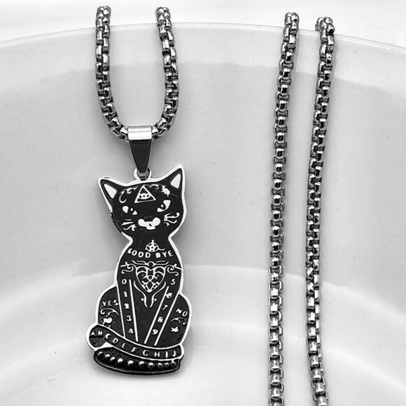 Goth Tattoo Kitty Cat Necklace - Picture 1 of 3